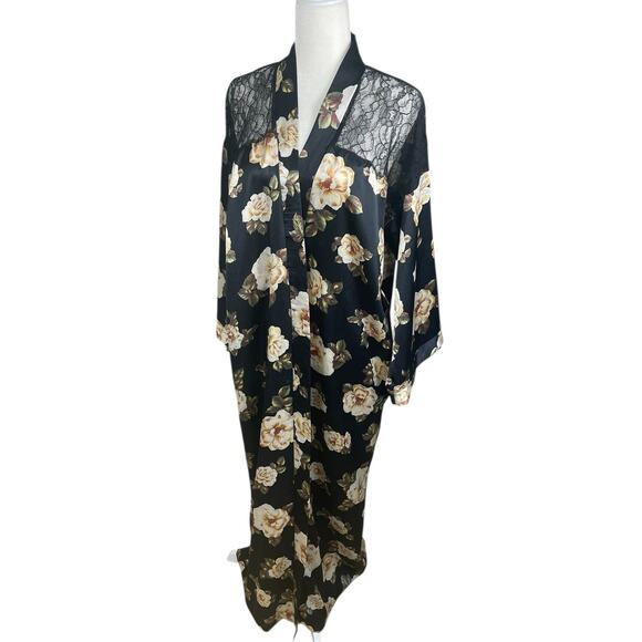 VTG Valentino Intimo Neiman Marcus Floral Lace Long Robe Women's XLP NO BELT - Picture 3 of 16